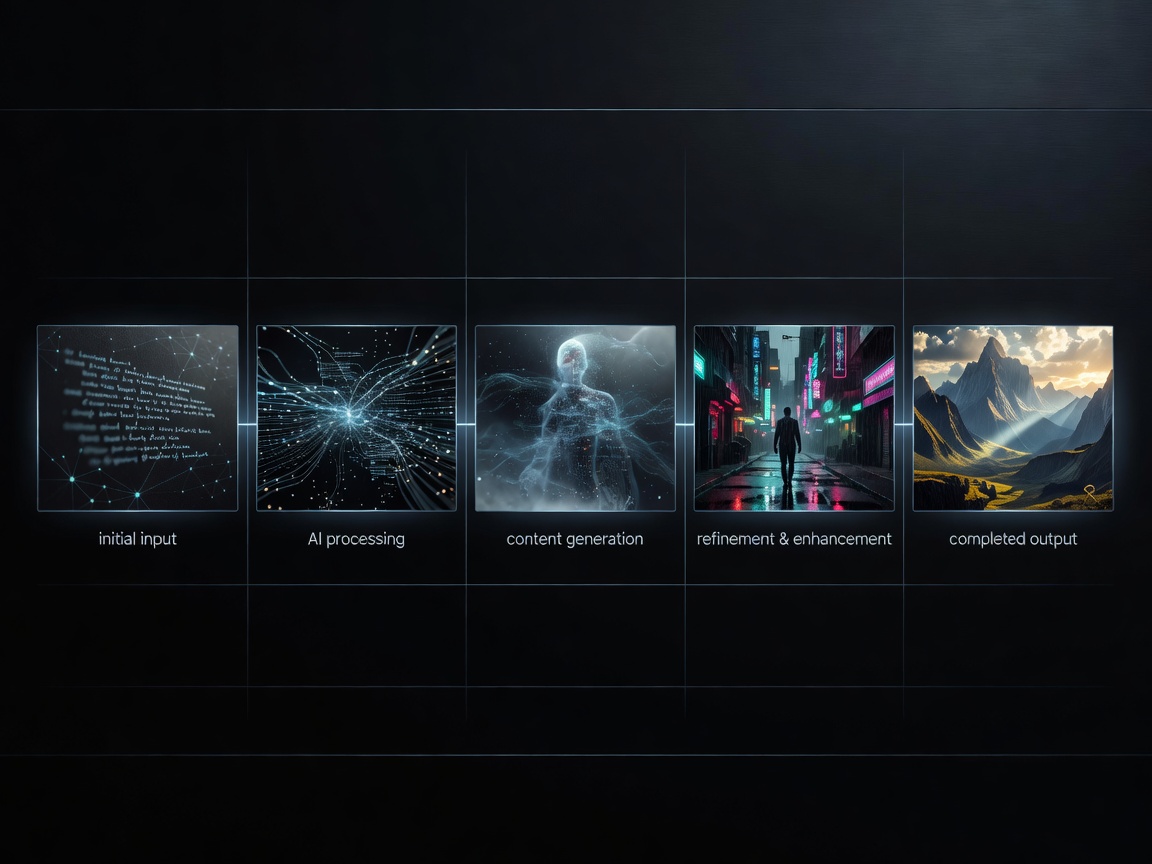 AI video creation timeline with cinematic frame previews